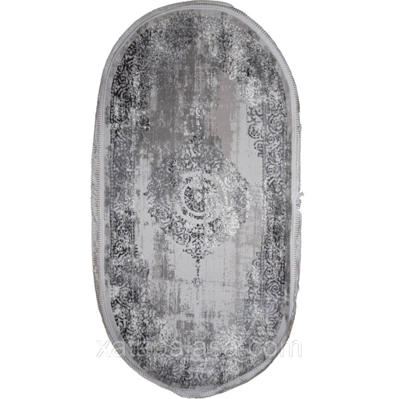 Килим сучасна сіра класика 1.20*1.80 овал Levado 03710A L.Grey/White