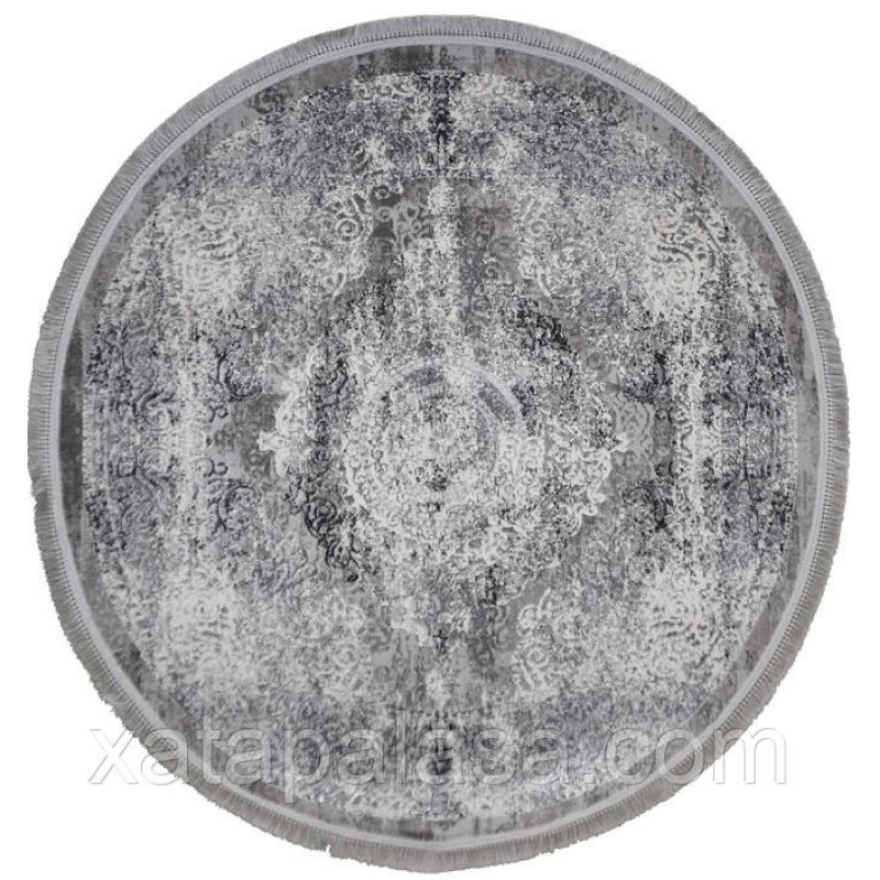 Круглий килим 1,50м сучасна сіра класика Levado 03710A L.Grey/White