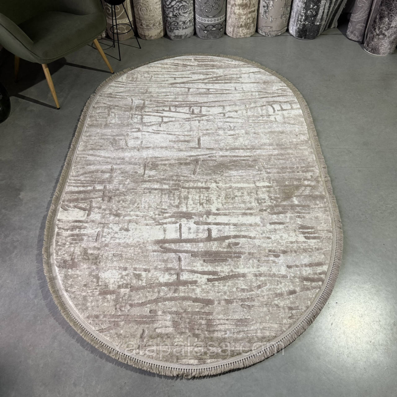 Килим бежевий овал 1.50*3 сучасна абстракція Levado 08111A L.BEIGE/L.BEIGE